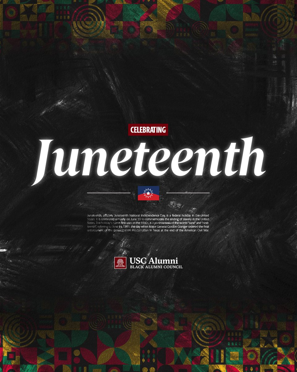 UofSCBAC's tweet image. Freedom. Resilience. #USCBlackExcellence.
Happy #Juneteenth, Gamecocks ❤️🤙