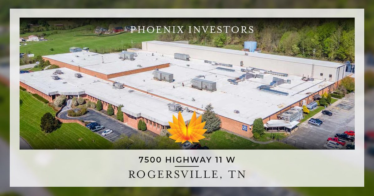 Located in #Rogersville, #TN, this #property features ample #warehouse and #office space, a truck scale, and a guard shack. Visit the Phoenix Investors website or call today to learn more about this property.

🔗 phoenixinvestors.com/portfolio/prop…
📞 (414) 283-2600

#PhoenixInvestors