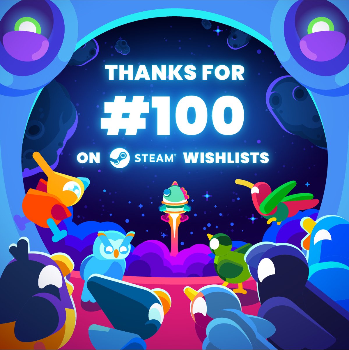 Star Birds is now among the Top 100 most wishlisted games on Steam. ✨
Thank you for being part of this journey. We can't wait to show you where we're going next. 💖
With much love and gratitude – your birds at Toukana &amp; kurzgesagt