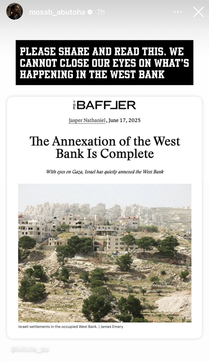 jasper nathaniel (@infinite__jaz) on Twitter photo Honored by this recommendation from Pulitzer Prize winner <a href="/MosabAbuToha/">Mosab Abu Toha</a> to read and share my piece in <a href="/thebafflermag/">The Baffler</a>, ‘The Annexation of the West Bank is Complete.’
thebaffler.com/latest/the-ann… Honored by this recommendation from Pulitzer Prize winner <a href="/MosabAbuToha/">Mosab Abu Toha</a> to read and share my piece in <a href="/thebafflermag/">The Baffler</a>, ‘The Annexation of the West Bank is Complete.’
thebaffler.com/latest/the-ann…