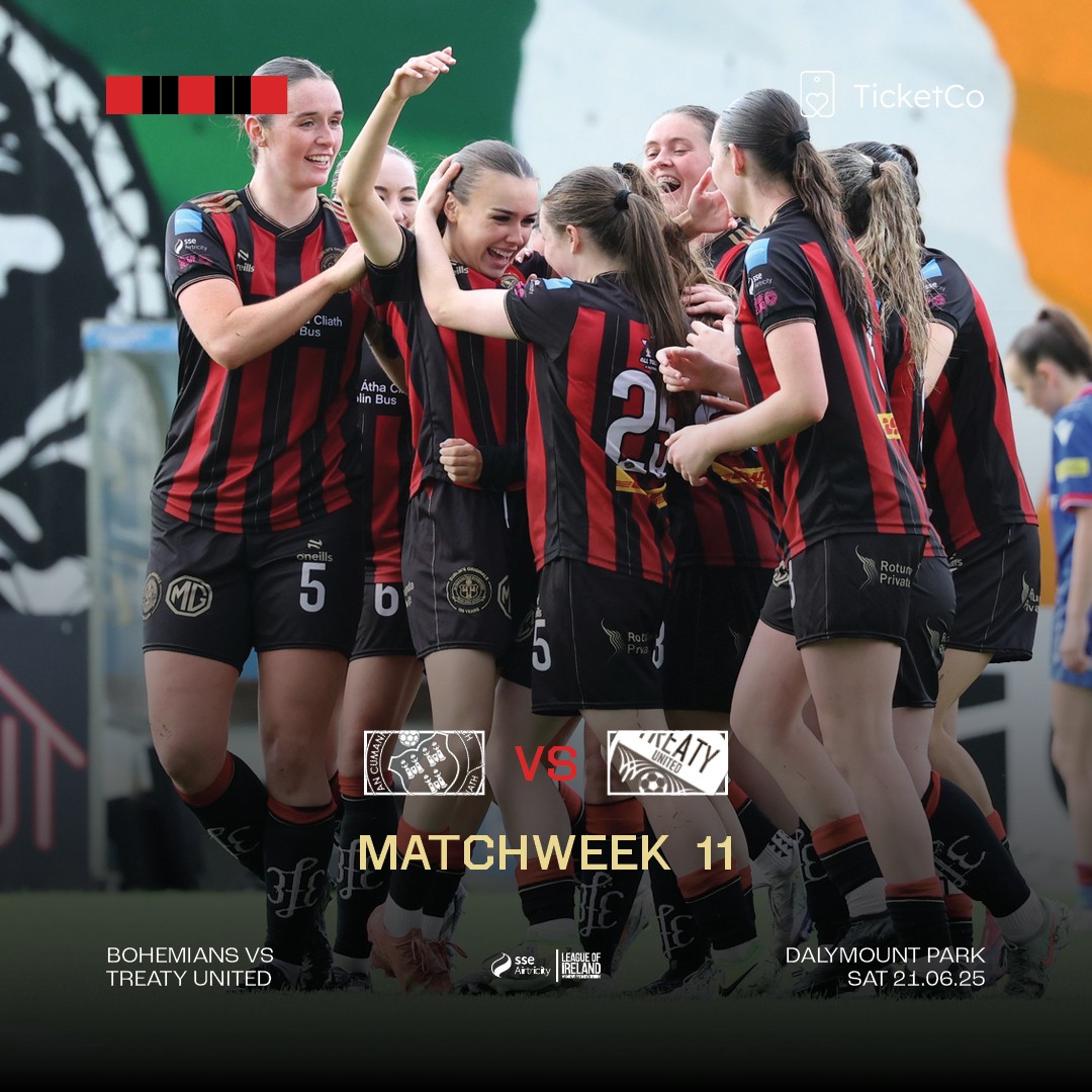 🔜 Bohemians are back in action at Dalymount Park this Saturday when we host Treaty United in the SSE Airtricity Women's Premier Division.