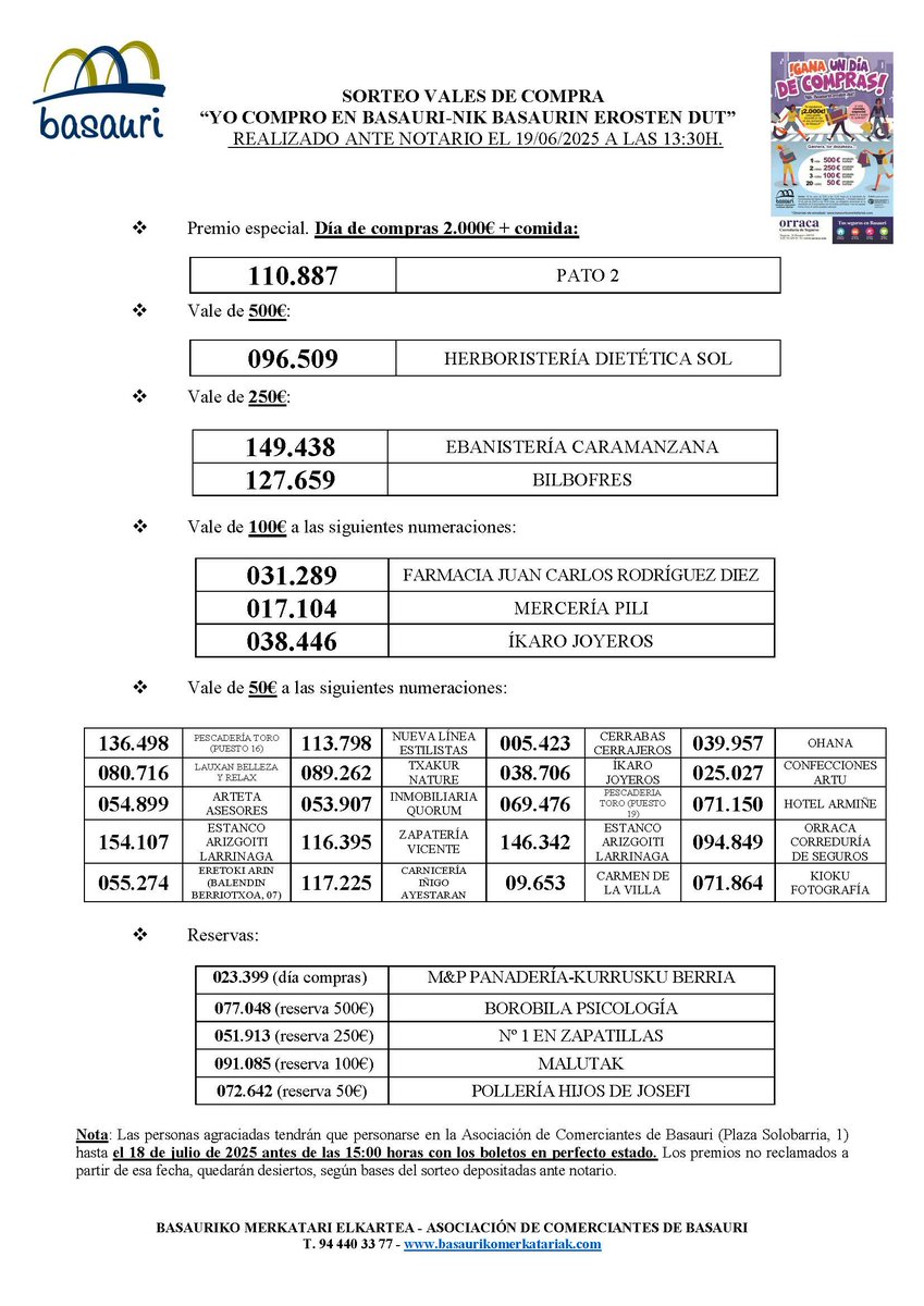 ¡𝑬𝑵𝑯𝑶𝑹𝑨𝑩𝑼𝑬𝑵𝑨 𝑨 𝑳𝑶𝑺/𝑳𝑨𝑺 𝑮𝑨𝑵𝑨𝑫𝑶𝑹𝑬𝑺/𝑨𝑺 𝑫𝑬𝑳 𝑺𝑶𝑹𝑻𝑬𝑶 𝑫𝑬 𝑷𝑹𝑰𝑴𝑨𝑽𝑬𝑹𝑨!

𝒁𝑶𝑹𝑰𝑶𝑵𝑨𝑲 𝑼𝑫𝑨𝑩𝑬𝑹𝑹𝑰𝑲𝑶 𝒁𝑶𝒁𝑲𝑬𝑻𝑨𝑹𝑬𝑵 𝑰𝑹𝑨𝑩𝑨𝒁𝑳𝑬𝑬𝑰!

#Basauri #basaurigozatu #comerciolocal #tokikomerkataritza