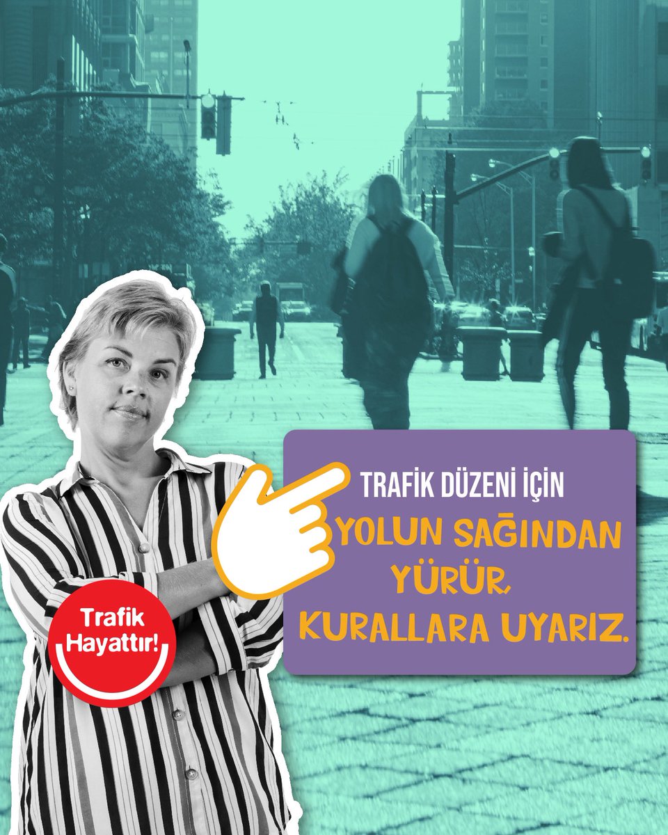 Yolda yürürken ne yapıyoruz?
Her zaman sağdan yürüyoruz, kurallara uyuyoruz.
Hem kendimizi hem başkalarını tehlikeye atmıyoruz.

#TrafikHayattır #HayatTrafikteBuralarBende