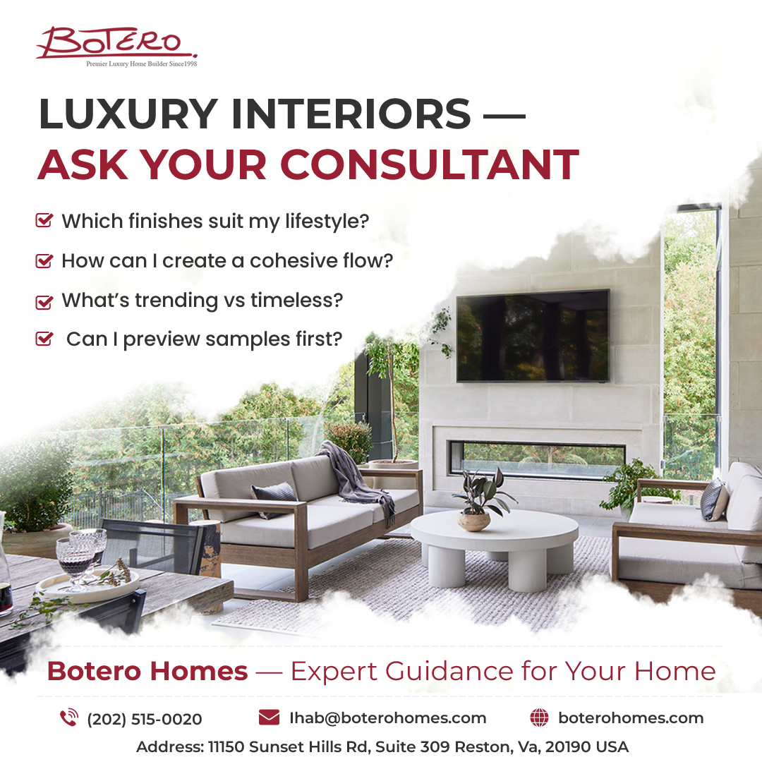 BoteroHomes's tweet image. Top Questions to Ask an Interior Finishes Consultant

Contact Botero Homes for interior finish consultations.

#interiorfinishesconsulting #customdesignandbudgetingservices #customhomebuildersalexandriava #luxuryhomeremodelingnorthernvirginia #contemporaryhomebuildersvirginia