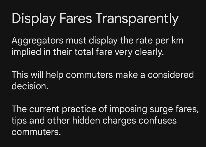 <a href="/JoshiPralhad/">Pralhad Joshi</a> Sir - This is a much required information for commuters. Pls issue an advisory to all the Aggregators 🙏🏼

<a href="/RLR_BTM/">Ramalinga Reddy</a> <a href="/tdkarnataka/">ಸಾರಿಗೆ ಇಲಾಖೆ ,Transport Department Karnataka</a> - This must be specified in Aggregator rules. As you know Aggregators are ignoring all the fare notifications.

Bengaluru pls support 🙏🏼