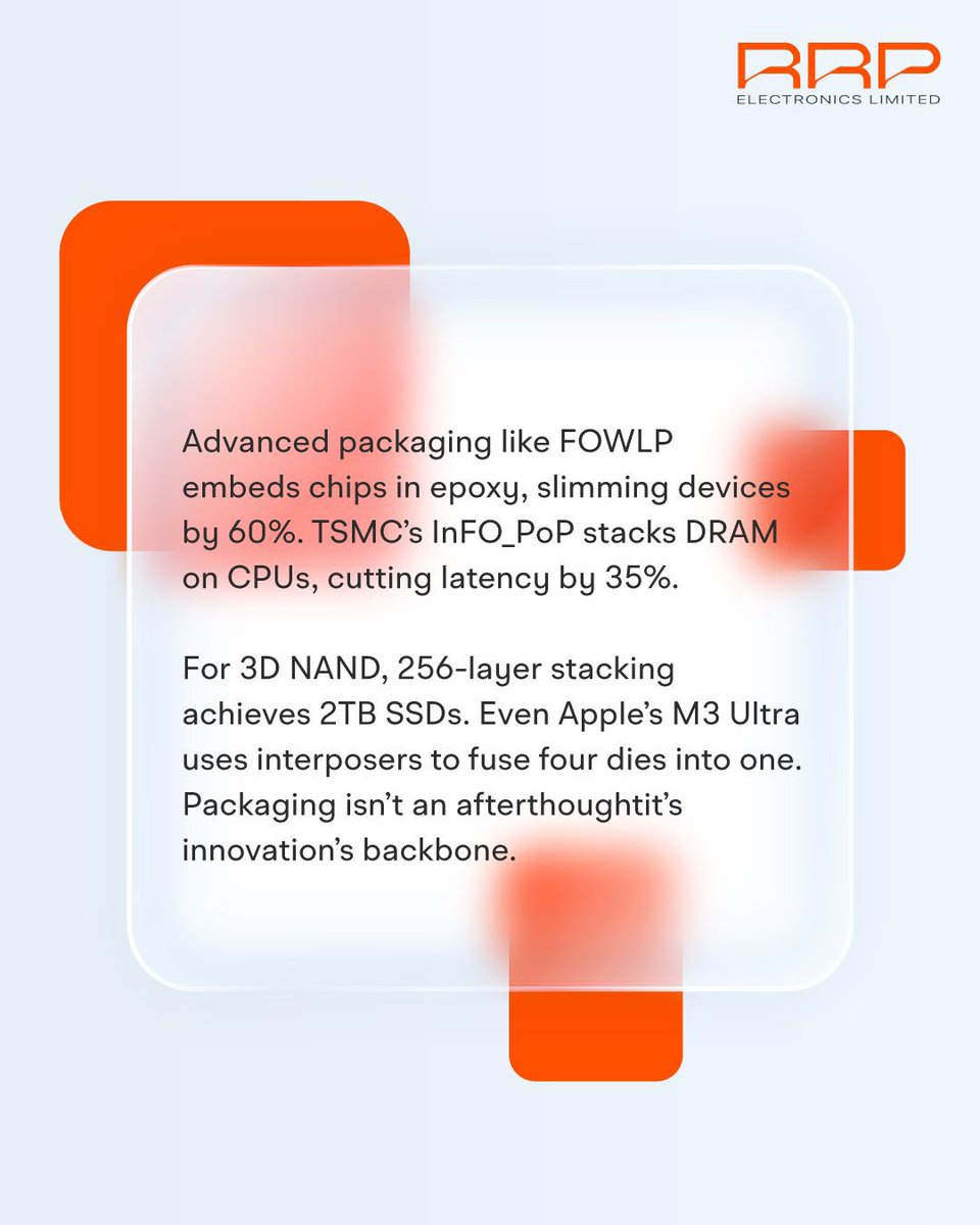 rrpelectronic's tweet photo. From slimmer devices to faster CPUs, packaging tech like FOWLP and 3D NAND is the silent powerhouse behind your favorite gadgets.
Discover how innovation is layered, literally.
#SemiconductorPackaging #TechInnovation #RRPElectronics #SmartTech #FOWLP #3DNAND #ChipStacking https://t.co/NXpTH9bxXA