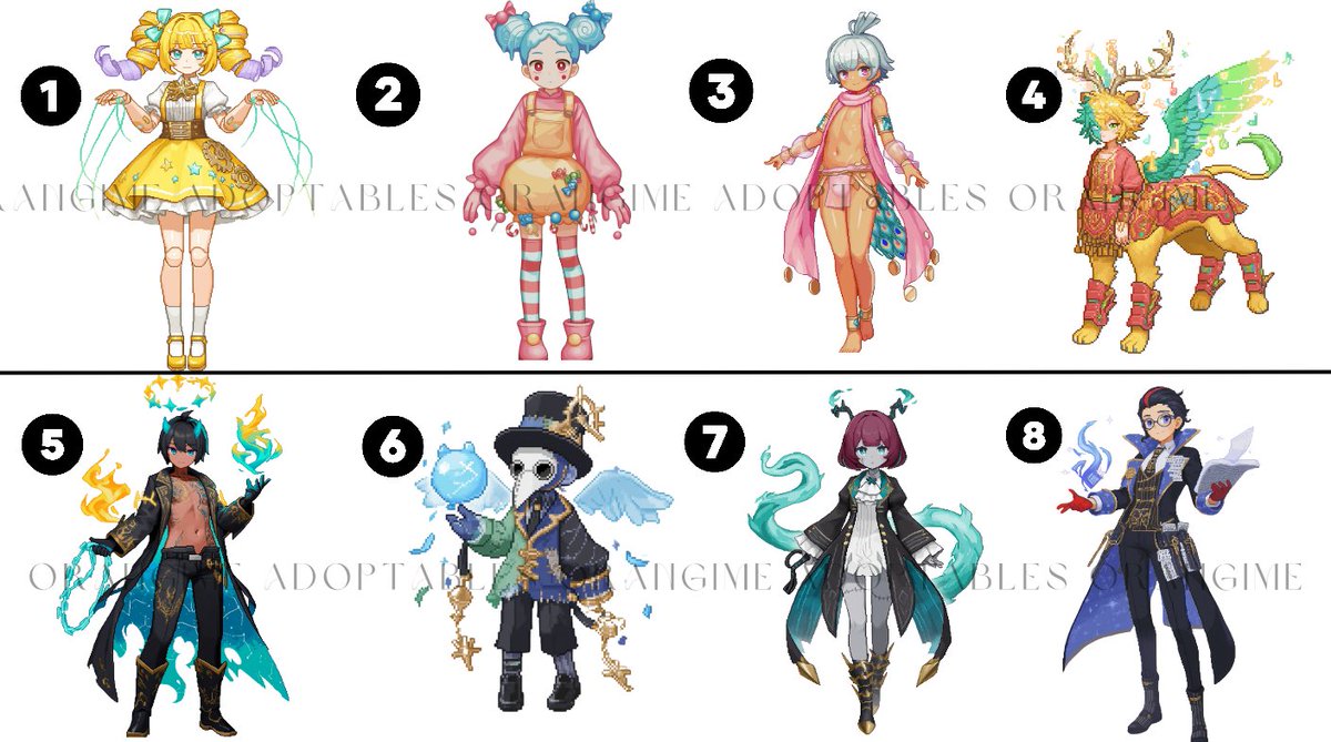 orangimee's tweet photo. [OPEN] Theatrical Beings of Magic & Mischief

💸 $6 each – Set Price

🛒 DM or Comment to claim!

#adoptables #magicaladopt #storybookoc #fantasyadopt  
#puppetdesign #mageoc #aicharacterdesign #aiadoptables  
#circuscore #enchantedcast #originalcharacter #digitaladopt  
#theatricaldesign #openadopts #adoptablebatch #orangime  
#spellcasttroupe #magicandmischief