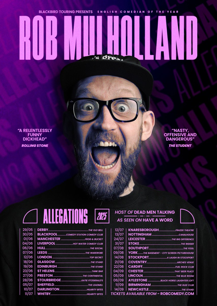 Hilarity Bites Comedy Club (@hilaritybites) on Twitter photo 😆 Seasoned stand-up comedian and podcaster <a href="/robmulholland/">Captain Bendy</a> is heading out on his debut tour, "Allegations"
🎤 Rob joins us for two dates in Darlington and Whitby in July
📅 Thursday 10th July
📍 The Forum Music Centre, Darlington
📅 Friday 11th July
📍 Coliseum Centre, Whitby 😆 Seasoned stand-up comedian and podcaster <a href="/robmulholland/">Captain Bendy</a> is heading out on his debut tour, "Allegations"
🎤 Rob joins us for two dates in Darlington and Whitby in July
📅 Thursday 10th July
📍 The Forum Music Centre, Darlington
📅 Friday 11th July
📍 Coliseum Centre, Whitby