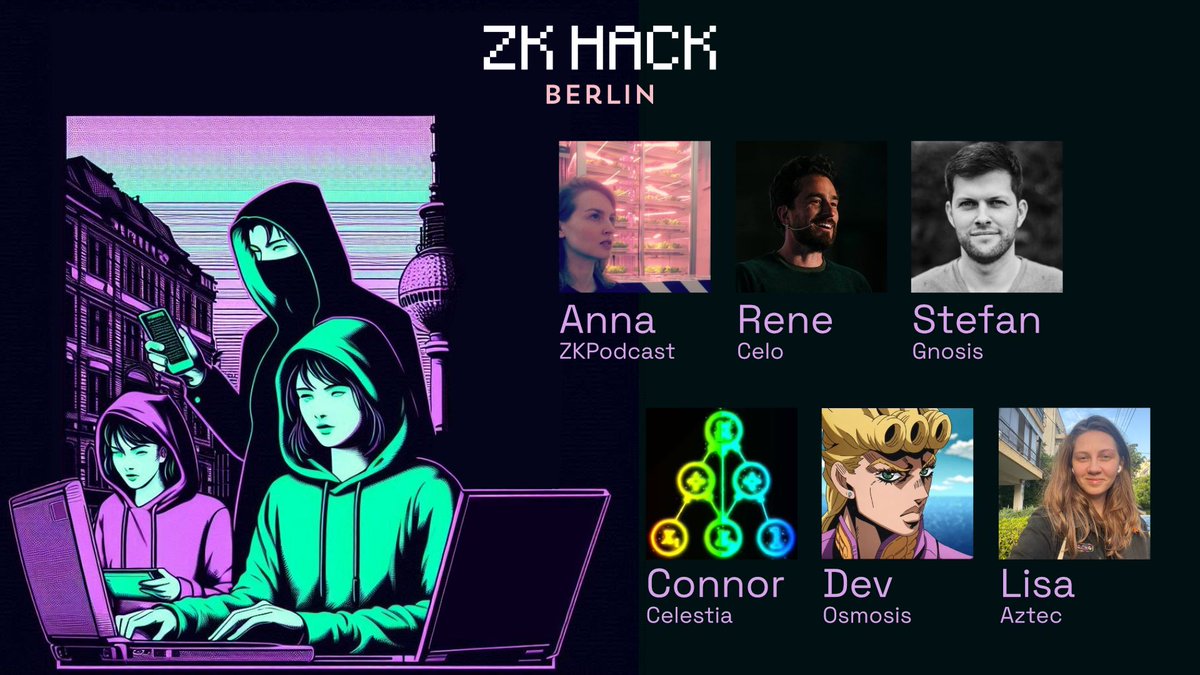 ZK Hack (@__zkhack__) on Twitter photo Let's announce our amazing set of judges for ππ ππππ€ πππ«π₯π’π§!
Batch 1 π
<a href="/AnnaRRose/">Anna Rose</a> (<a href="/zeroknowledgefm/">Zero Knowledge Podcast</a> )
@regenrene (<a href="/Celo/">Celo.eth/acc π¦ π³</a>)
<a href="/StefanDGeorge/">Stefan George π¦π³</a> (<a href="/GnosisDAO/">Gnosis π¦</a>)
<a href="/colludingnode/">c-node (Berlin Arc)</a> (<a href="/celestia/">Celestia π¦£</a>)
<a href="/valardragon/">Dev π§ͺ</a> (<a href="/osmosiszone/">Osmosis π§ͺ</a>)
<a href="/cryptobuilder_/">Lisa Akselrod (Cannes backstage)</a> (<a href="/aztecnetwork/">Aztec</a>) Let's announce our amazing set of judges for ππ ππππ€ πππ«π₯π’π§!
Batch 1 π
<a href="/AnnaRRose/">Anna Rose</a> (<a href="/zeroknowledgefm/">Zero Knowledge Podcast</a> )
@regenrene (<a href="/Celo/">Celo.eth/acc π¦ π³</a>)
<a href="/StefanDGeorge/">Stefan George π¦π³</a> (<a href="/GnosisDAO/">Gnosis π¦</a>)
<a href="/colludingnode/">c-node (Berlin Arc)</a> (<a href="/celestia/">Celestia π¦£</a>)
<a href="/valardragon/">Dev π§ͺ</a> (<a href="/osmosiszone/">Osmosis π§ͺ</a>)
<a href="/cryptobuilder_/">Lisa Akselrod (Cannes backstage)</a> (<a href="/aztecnetwork/">Aztec</a>)