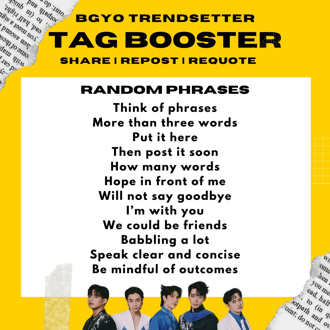 Think of phrases

ATL OUT NOW

#BGYO_AllTheseLadies
#BGYO <a href="/bgyo_ph/">BGYO_PH</a>