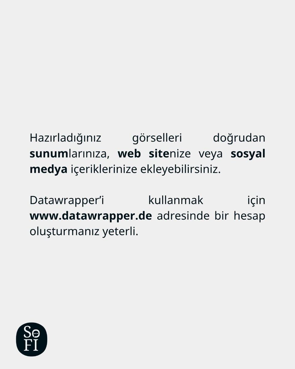 Datawrapper, verilerinizi grafik, tablo ve haritalarla görselleştirmenizi sağlayan ücretsiz bir platformdur.

Hazırladığınız görselleri doğrudan sunumlara, web sitenize veya sosyal medya içeriklerinize ekleyebilirsiniz.

🔗 datawrapper.de
