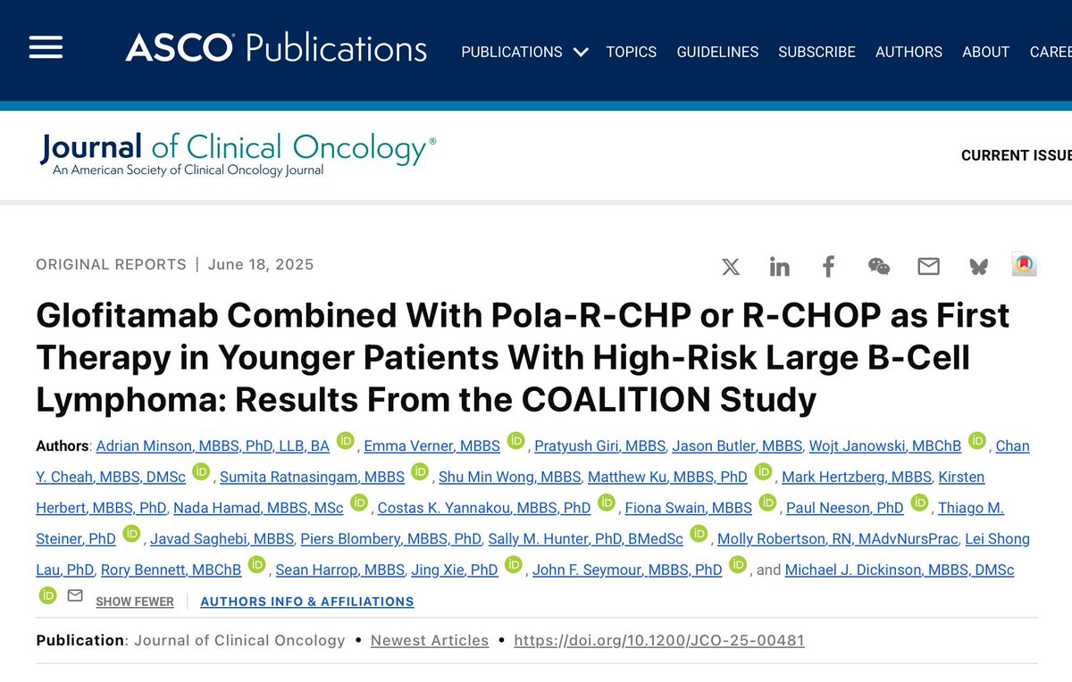 Michael Dickinson (@mike_dickinson1) on Twitter photo COALITION is online <a href="/JCO_ASCO/">Journal of Clinical Oncology</a> - an IIT and the FIRST bispecific #glofitamab First Line trial to target very high risk #DLBCL #lymphoma in younger pts. Great work from <a href="/AdrianMinson/">Adrian Minson</a> and thanks to investigators and teams across Oz. #18ICML #lymsm and thanks to <a href="/PeterMacCC/">Peter Mac Cancer Centre</a> COALITION is online <a href="/JCO_ASCO/">Journal of Clinical Oncology</a> - an IIT and the FIRST bispecific #glofitamab First Line trial to target very high risk #DLBCL #lymphoma in younger pts. Great work from <a href="/AdrianMinson/">Adrian Minson</a> and thanks to investigators and teams across Oz. #18ICML #lymsm and thanks to <a href="/PeterMacCC/">Peter Mac Cancer Centre</a>