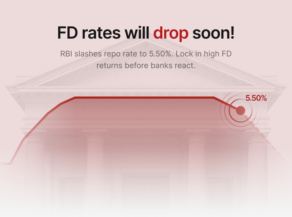 Since June 6, RBI has cut the repo rate by 50 bps.
Banks and NBFCs will soon start reducing FD interest rates.
If you’re planning to invest in FDs, do it before the revised rates kick in.
This is a smart window to lock your returns.