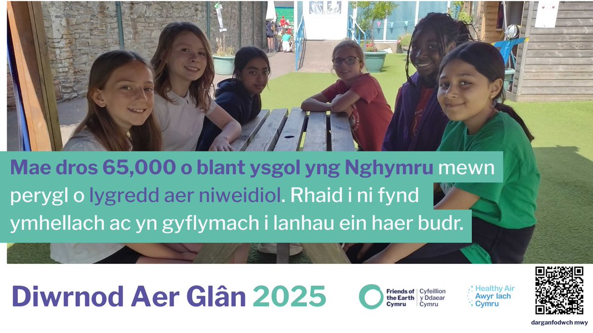 Mae dros 65,000 o ddisgyblion ysgol yng Nghymru mewn cymdogaethau sy'n torri canllawiau llygredd aer WHO.

Ar #DiwrnodAerGlân rydym yn galw am dargedau ansawdd aer mwy uchelgeisiol.

🌱Mae ein plant - pob un ohonom - yn haeddu anadlu aer glân.

healthyair.cymru/2025/06/19/ove…