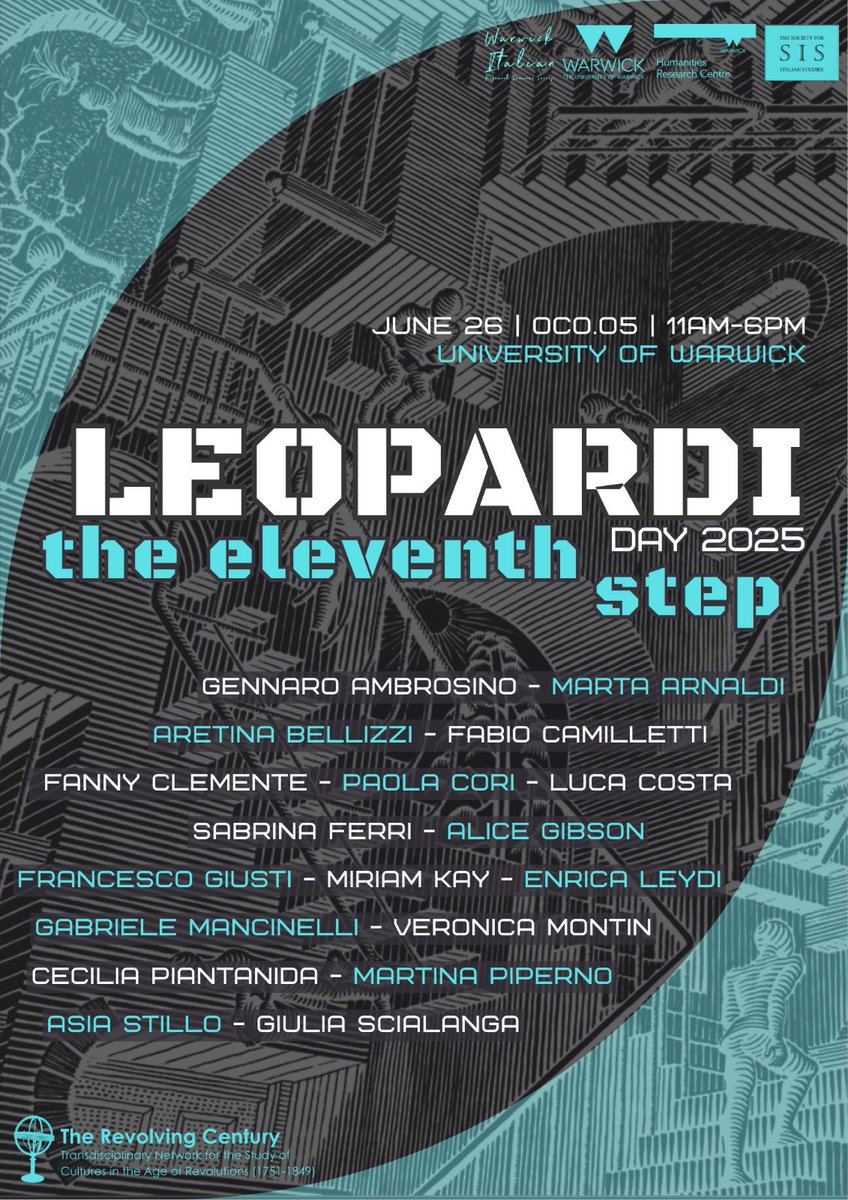 Soc4ItalStudies's tweet image. Join us for Leopardi Day 2025 at @uniofwarwick on the 26th June!🎉 Now in its 17th year, this international event explores Leopardi in dialogue with ethics, temporality, theory, authorship, and the complexities of our contemporary world!✨ #LeopardiDay2025
italianstudies.org.uk/2025/06/17/con…
