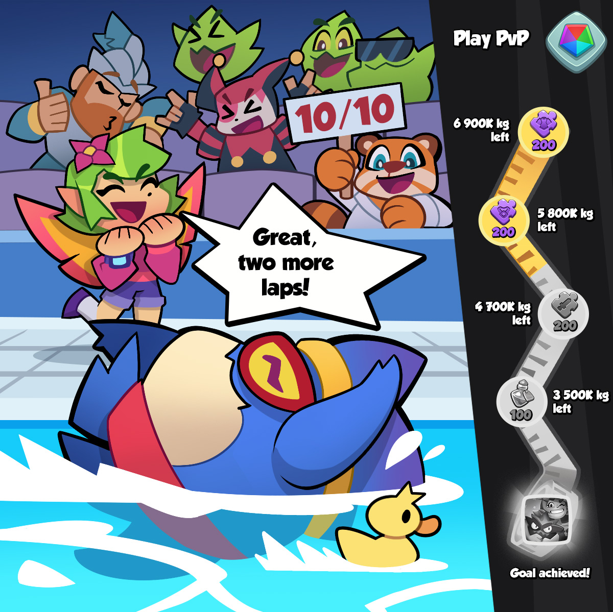 Well, somebody seems to be discovering the fun side to exercise! 🌊 Of course, getting to watch your heated battles helps with that extra bit of motivation.

✨ 3 113 046 kilograms shed! Way to make Coach Dryad proud! 200 Amulet Fragments have been unlocked, and they will be sent