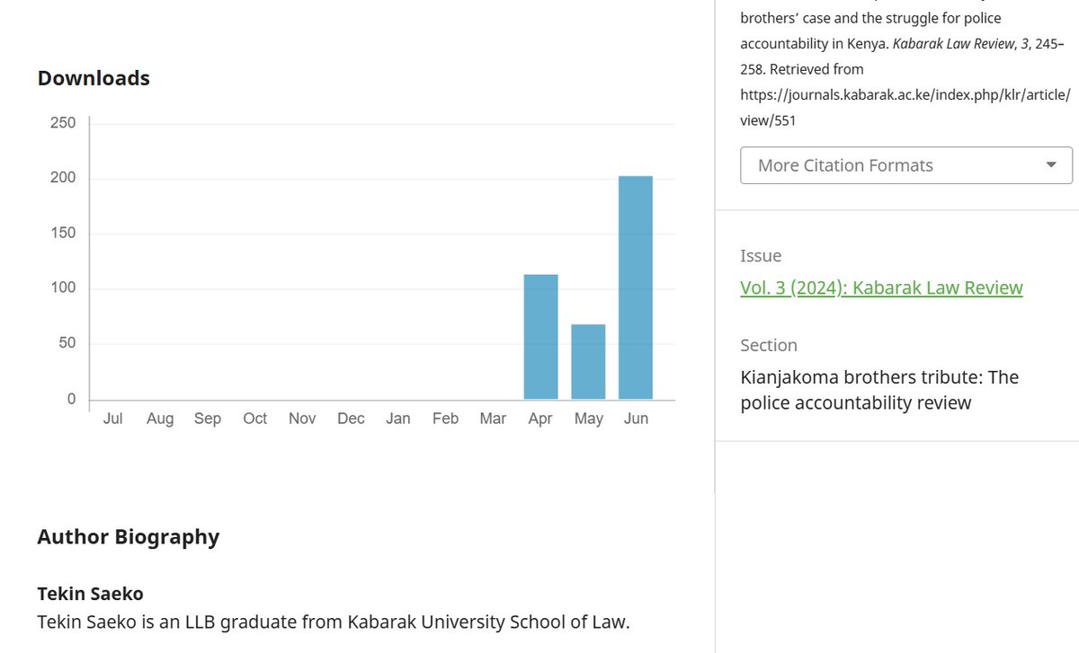 Saeko’s powerful piece on the Kianjokoma brothers' case has hit 203 downloads this June and counting.
A milestone for accountability scholarship.
Read it now: journals.kabarak.ac.ke/index.php/klr/…
#KLR #PoliceAccountability #Kenya