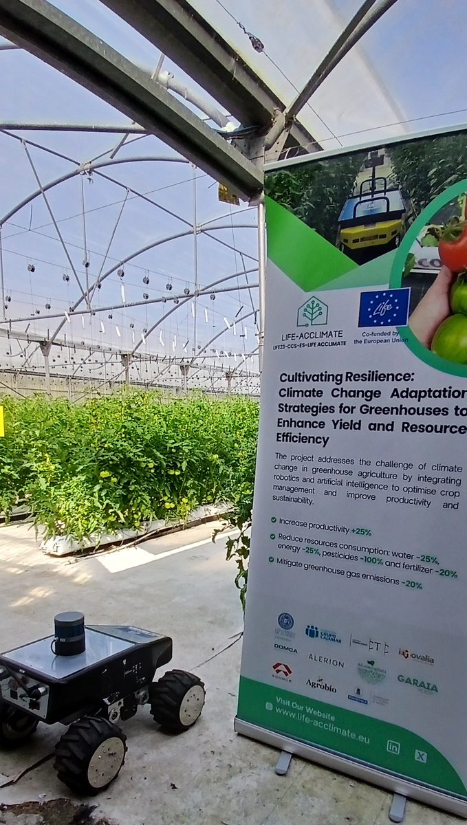 lifeacclimate's tweet image. These initial tests mark an important step towards demonstrating how robotics and AI can help greenhouses adapt to climate change by optimizing productivity and resource use.
#LIFEACCLIMATE #ClimateSmartAgriculture #GreenhouseInnovation #Robotics #AI #Sustainability #LIFEProgramm