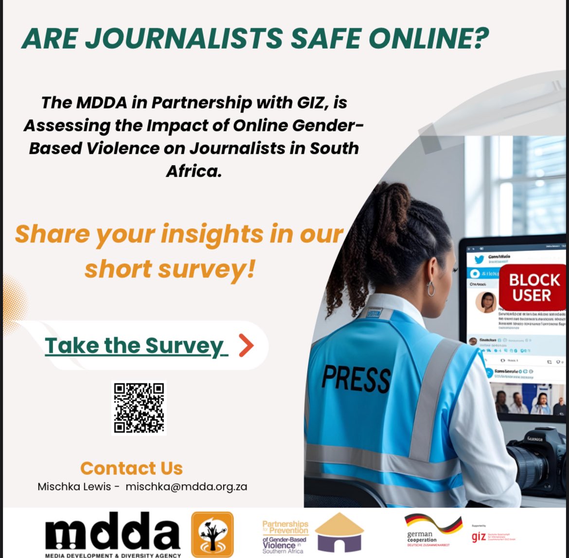 Are you a journalist or media practitioner? 

Please take part in this online survey on Technology-Facilitated Gender-Based Violence (TFGBV) and Online Gender-Based Violence (OGBV) in the media sector. 

🔗 form.jotform.com/MDDA_/OGBV-Jou…

📩 For more info: mischka@mdda.org.za
