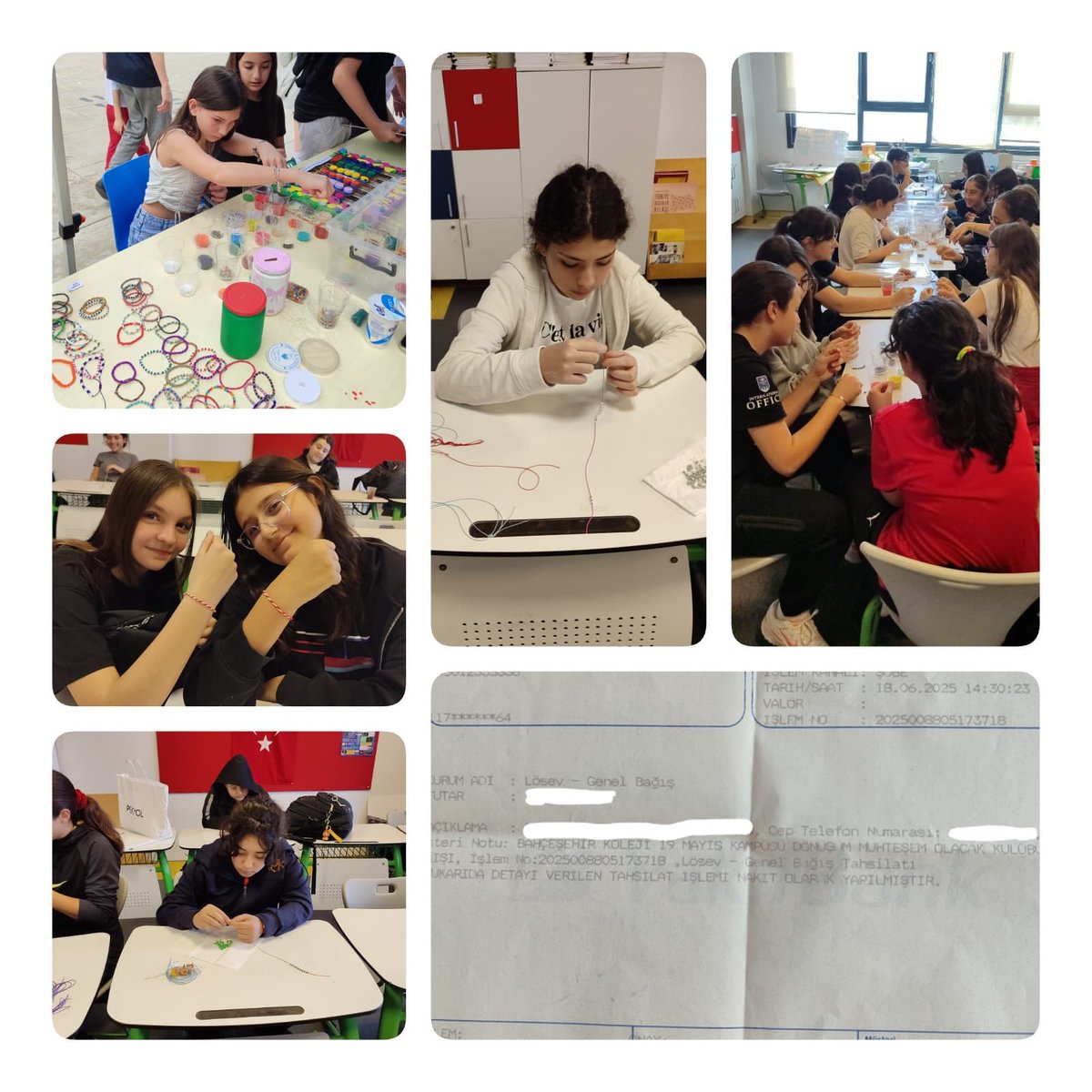 Dönüşüm Muhteşem Olacak Kulübü öğrencileri kendi el emekleri ile yaptıkları bileklikleri Bilim Şenliği'nde satışa sunarak toplanan gelirlerle Lösev'e bağış yaptı.Öğrencilerimizi tebrik eder,bu duyarlı davranışlarının yasam boyu devamını dileriz.