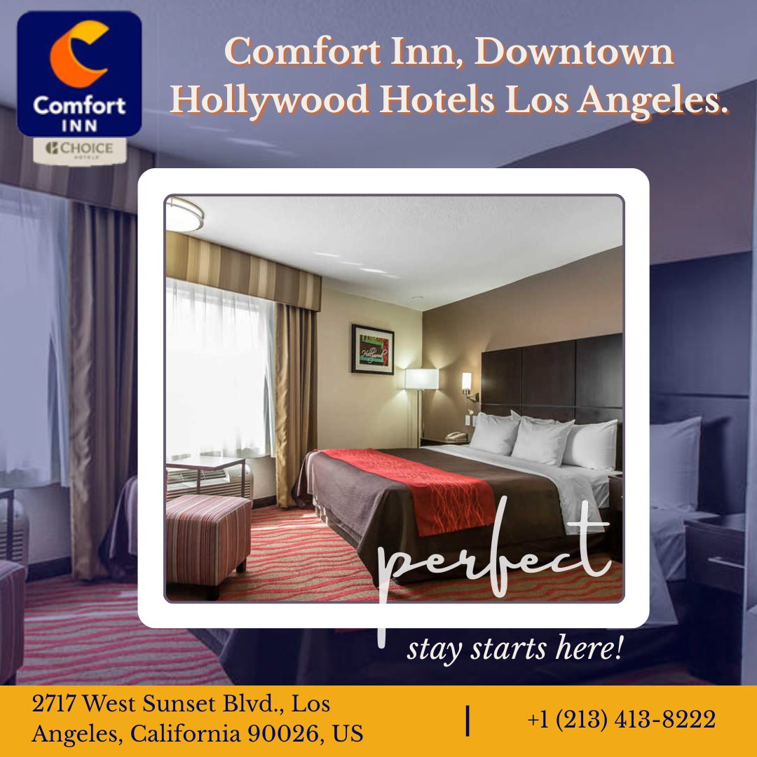 Relax in comfort and style at Comfort Inn, Downtown Hollywood Hotels Los Angeles.  Your perfect getaway starts here! 🛏️✨

📍 2717 West Sunset Blvd., Los Angeles, California 90026, US
📞 Call us at +1 (213) 413-8222 for bookings.

#ComfortInn #HollywoodHotels #LosAngelesStay
