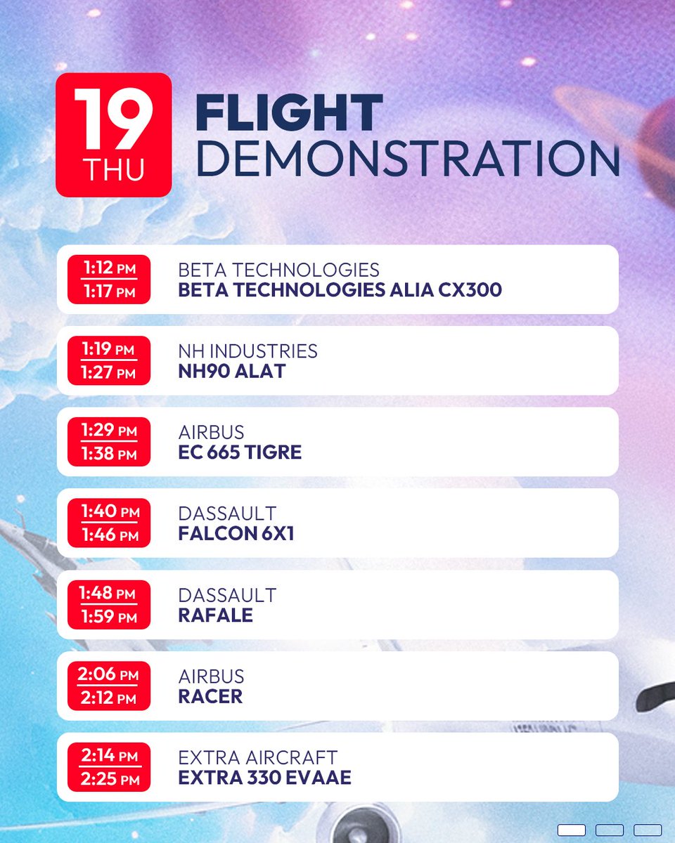 salondubourget's tweet photo. 🛫 Day 4 – the skies over Le Bourget are still buzzing
Today’s flying displays are back with another round of breathtaking maneuvers ✨

📍 Full schedule also available on our website and official #PAS25 app.
*🕐 Subject to last-minute changes.

#ParisAirShow #FlyingDisplay #Aviation #Space #Day4