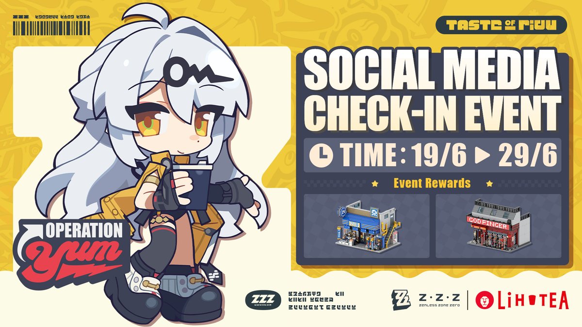 ZZZ_EN's tweet photo. Zenless Zone Zero × LiHO TEA collaboration is now live!

Hey Proxies~ The Collab Event is now live. Don't miss out~

▼ Event Duration
2025/06/19 – 2025/08/15

▼ Participating Stores
All LiHO TEA outlets in Singapore are participating in this event. Merchandise bundles are available in-store and on the LiHO TEA app.
Themed Stores:
1. LiHO TEA Suntec City Mall Level 3
2. LiHO TEA Bugis+

◆◆◆◆◆◆ Comment & Win Event ◆◆◆◆◆◆
▼ Event Duration
Participation Period: 2025/06/19 – 2025/06/29 23:59 (UTC+8)
Results Announcement: 2025/07/08

▼ How to Participate
Share your collab event photos by posting or commenting with UID and hashtags #ZZZSEAAnniv #zzzero #ZenlessZoneZeroxLiHOTEA

▼ Event Rewards
6 lucky winners will each receive 1 Building Blocks Set

▼ Event Rules
https://t.co/zaJu7Nx2Oz
*Personal information collected during this event will only be used for the purposes of prize delivery. By participating in this event, you agree to the public disclosure of your in-game UID. Please be sure to ensure the security of your personal and private data.

For more event updates, Proxies, stay tuned to Zenless Zone Zero and LiHO TEA's official social media channels~

#zenlesszonezero