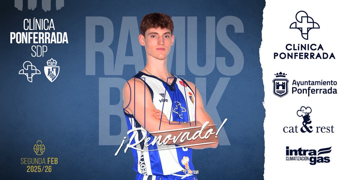🚨 OFICIAL | Rasmus Blak renueva con el Clínica Ponferrada SDP para la temporada 2025/26

🇩🇰 El jugador danés vivirá su segunda campaña en Ponferrada.

🔗👉 ciudaddeponferrada.com/clinica-ponfer…

🎫 ciudaddeponferrada.com/hazte-socio-25…

#AportaTuGranito #SomosSDP