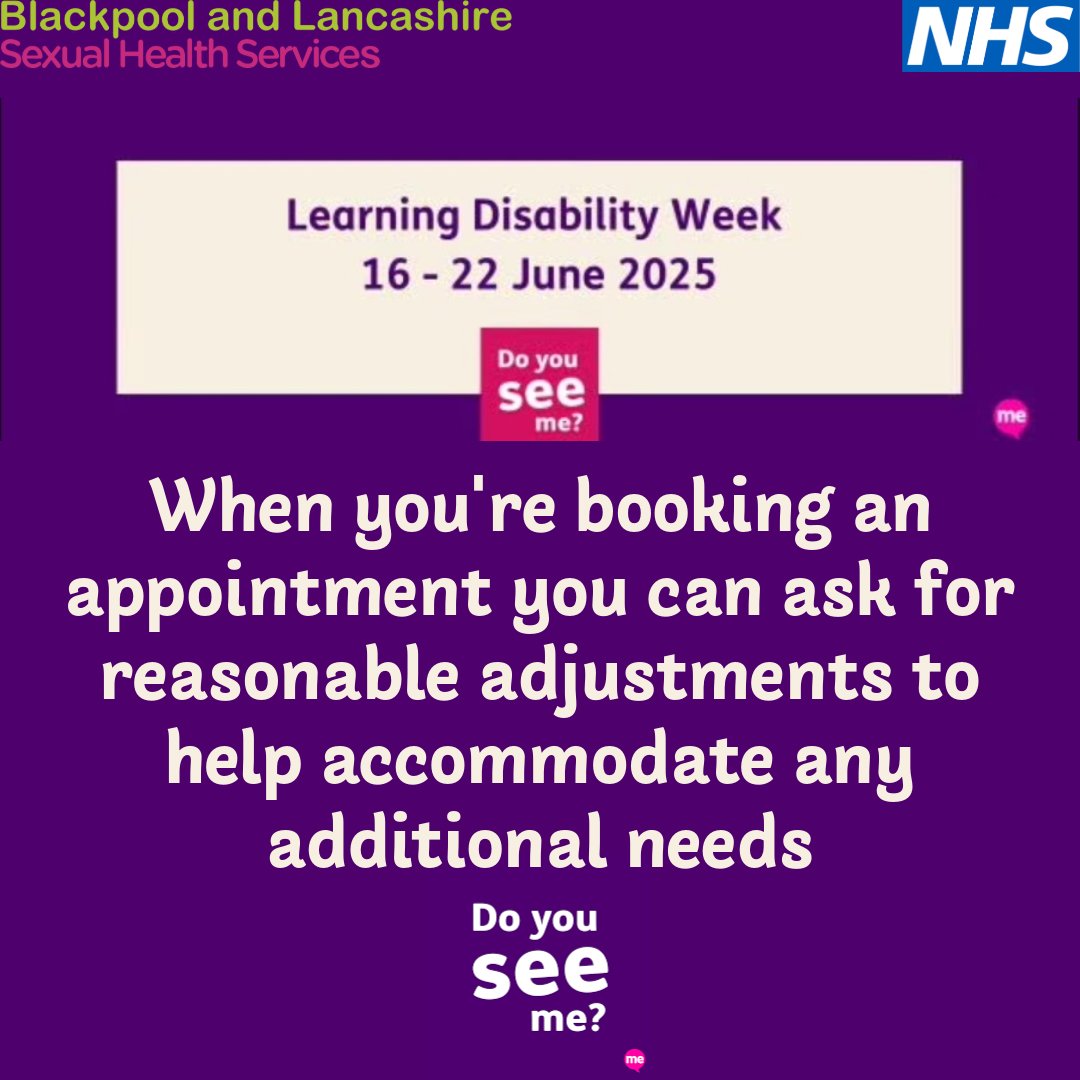 Call us on 0300 1234 154 to speak to one of staff to book an appointment <a href="/BlackpoolHosp/">NHS Blackpool Teaching Hospitals 💙🌈</a> #sexualhealth #contraception #condoms #gettested #LearningDisabilityWeek