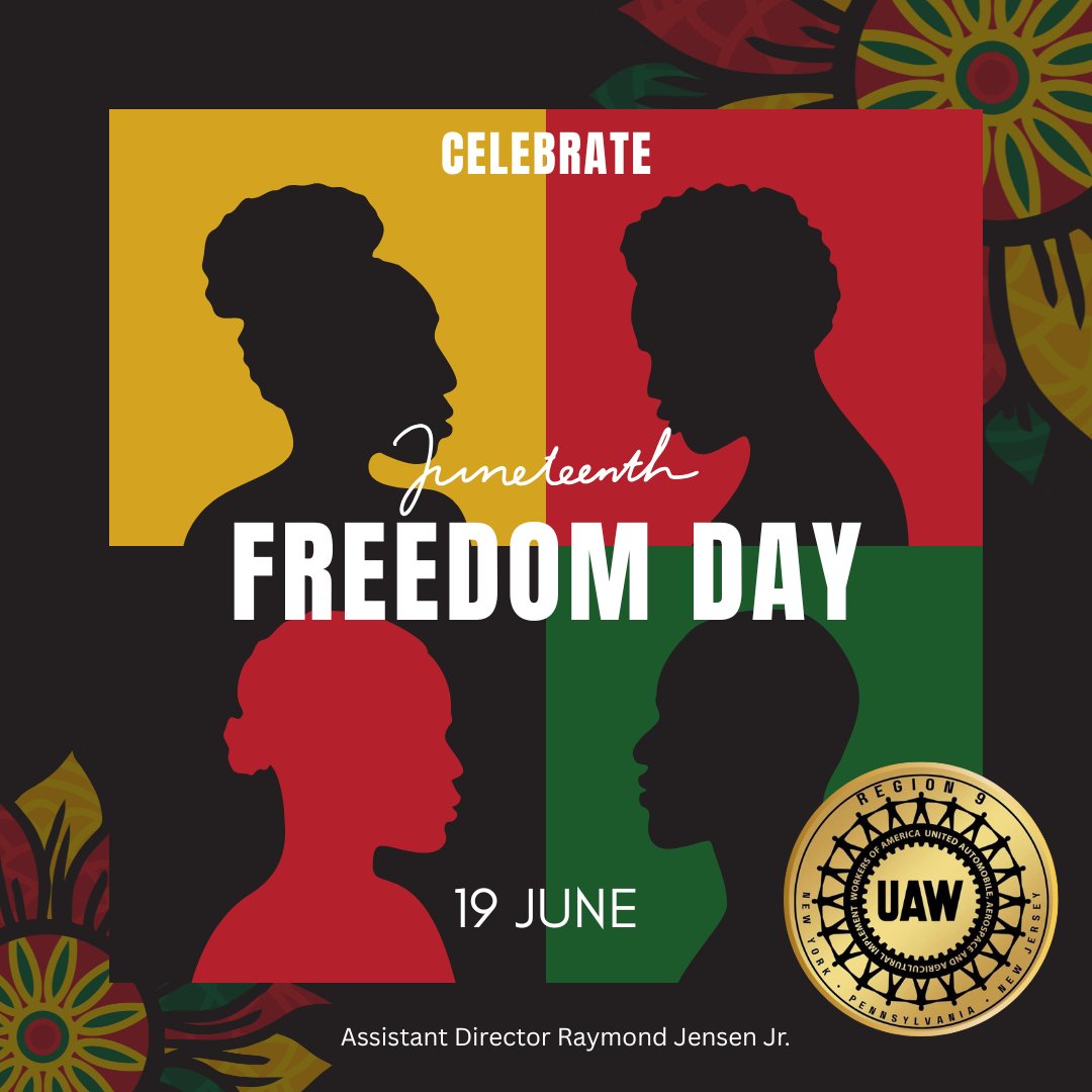 UAWregion9's tweet image. 🎉✨UAW Region 9 Celebrates Juneteenth!✊🏾 Join us as we honor freedom, resilience, and the rich history of our ancestors. Let’s unite for progress and equality! 🌟 Together, we remember the past and work towards a brighter future for all. #Juneteenth #UAW 💪🏽❤️💚