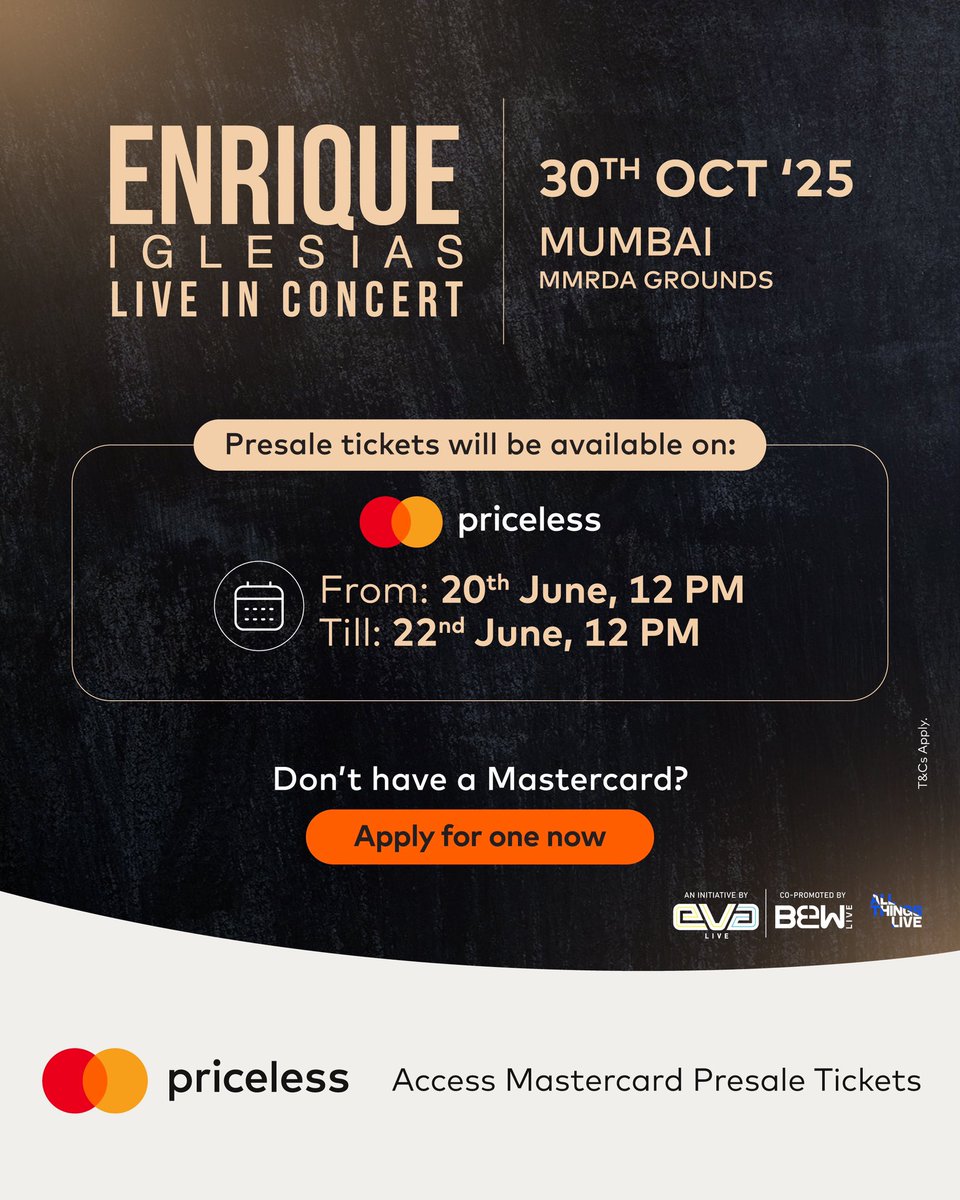 Mastercard India (@mastercardindia) on Twitter photo 🎉 The Wait is Almost Over, Mastercard Cardholders! 🎉
Get ready to witness one of the most magical nights of 2025 — <a href="/enriqueiglesias/">Enrique Iglesias</a> is coming to Mumbai this October for a spectacular live performance you wouldn’t want to miss!
As a Mastercard cardholder, you get special early 🎉 The Wait is Almost Over, Mastercard Cardholders! 🎉
Get ready to witness one of the most magical nights of 2025 — <a href="/enriqueiglesias/">Enrique Iglesias</a> is coming to Mumbai this October for a spectacular live performance you wouldn’t want to miss!
As a Mastercard cardholder, you get special early