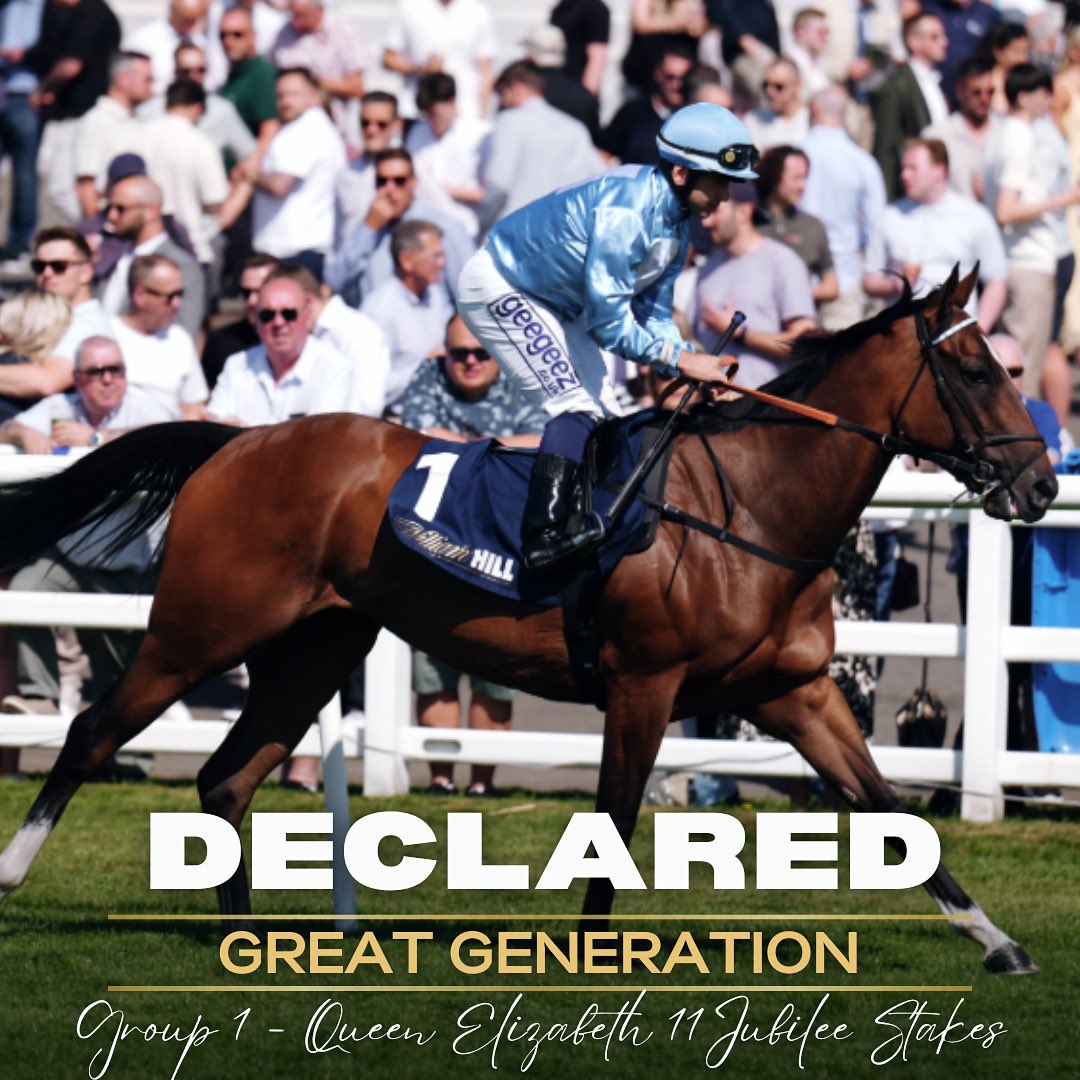 Hot off the back of her Chartwell Stakes win, Great Generation will contest the Group 1 - Queen Elizabeth II Jubilee Stakes at Royal Ascot on Saturday, with Marco Ghiani on board! 🔥 

Best of luck to owners Cayton Park Stud and all connections 🍀