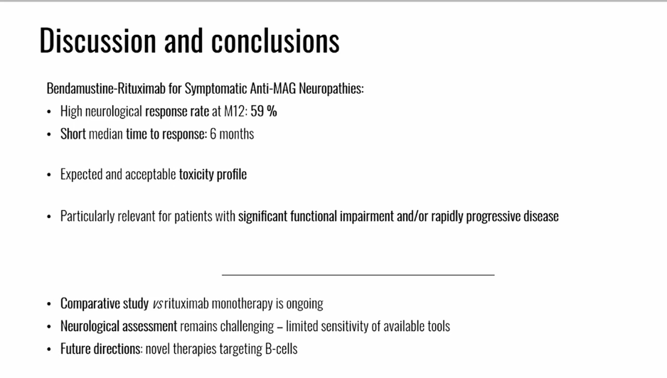BR for anti-MAG neuropathy <a href="/icmlugano/">International Conference on Malignant Lymphoma</a>| How does the efficacy and toxicity compare with R monotherapy? BR for which group of patients? #18ICML #lymsm