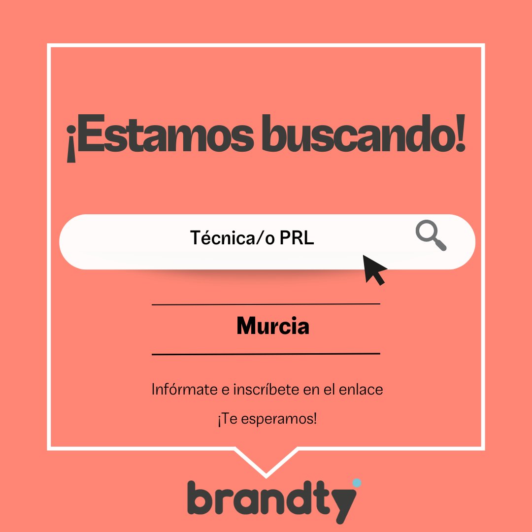 #BrandtyTime! 🚀

En #Brandty, estamos en la búsqueda de un perfil de #tecnica o #tecnico de #prl para una empresa #industrial ubicada en #Murcia.

🔗 Conoce los detalles e inscríbete aquí: f.mtr.cool/pvvrelnapn

#Brandty #OportunidadLaboral #empleo #seleccionxvalores