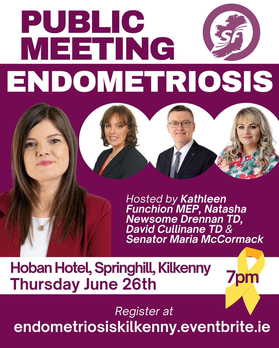 Too many women in Ireland are suffering in silence with endometriosis.

Join us on Thurs 26th June at the Hoban Hotel, Kilkenny for a public meeting to share stories, raise awareness, and push for better care.

🔗 Register: eventbrite.ie/e/endometriosi…
