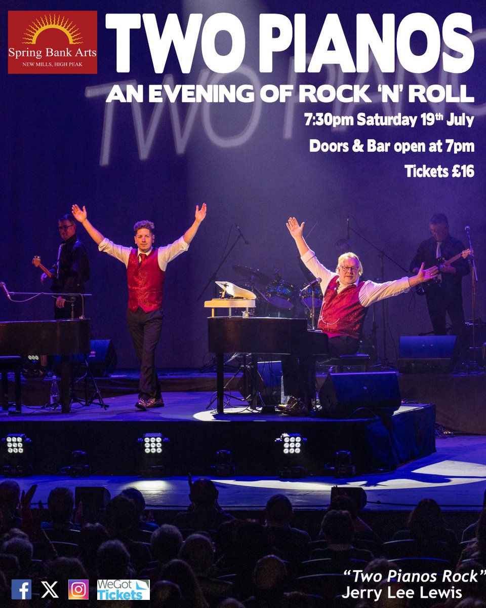 A thrilling Rock ‘n’ Roll adventure with the sensational Two Pianos . For tickets and info click... wegottickets.com/event/660050
#derbyshire #LiveMusic #visitnewmills #springbankarts #livemusicvenue #events #newmills #highpeak #Rocknroll <a href="/TheTwoPianos/">Two Pianos - The Rock 'n' Roll Experience</a>