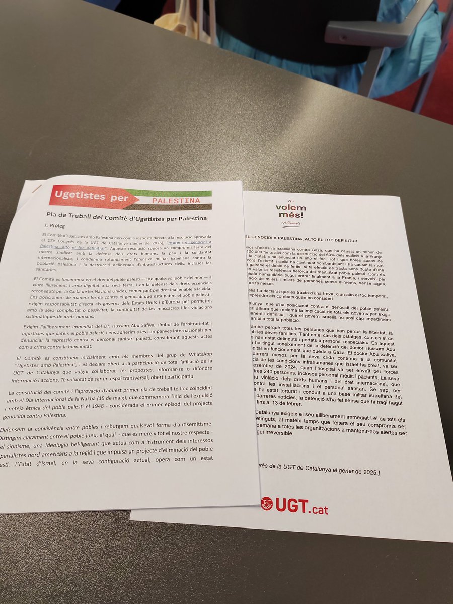 📢 Presentem al Comitè d'UGTistes per Palestina ‼️

Des d’UGTistes per Palestina defensem el dret del poble palestí a viure lliurement i amb dignitat. Denunciem l’ocupació, la repressió i l’apartheid. El nostre sindicalisme està compromès amb la pau, els drets humans i la