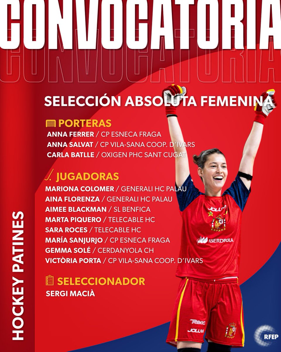🏑 #HockeyPatines | Las 11 elegidas por Sergi Macià para formar parte de la selección española absoluta en el Europeo 🇪🇺 

Las actuales campeonas del mundo y de Europa buscarán su 8º título continental consecutivo en Paredes 🇵🇹 del 8 al 13 de septiembre

¡Vamooss! ❤️💛