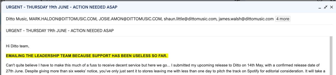 Still no help from <a href="/Dittomusic/">Ditto Music</a> UGH WHY DO I HAVE TO BECOME A KAREN TO GET ANYTHING DONE