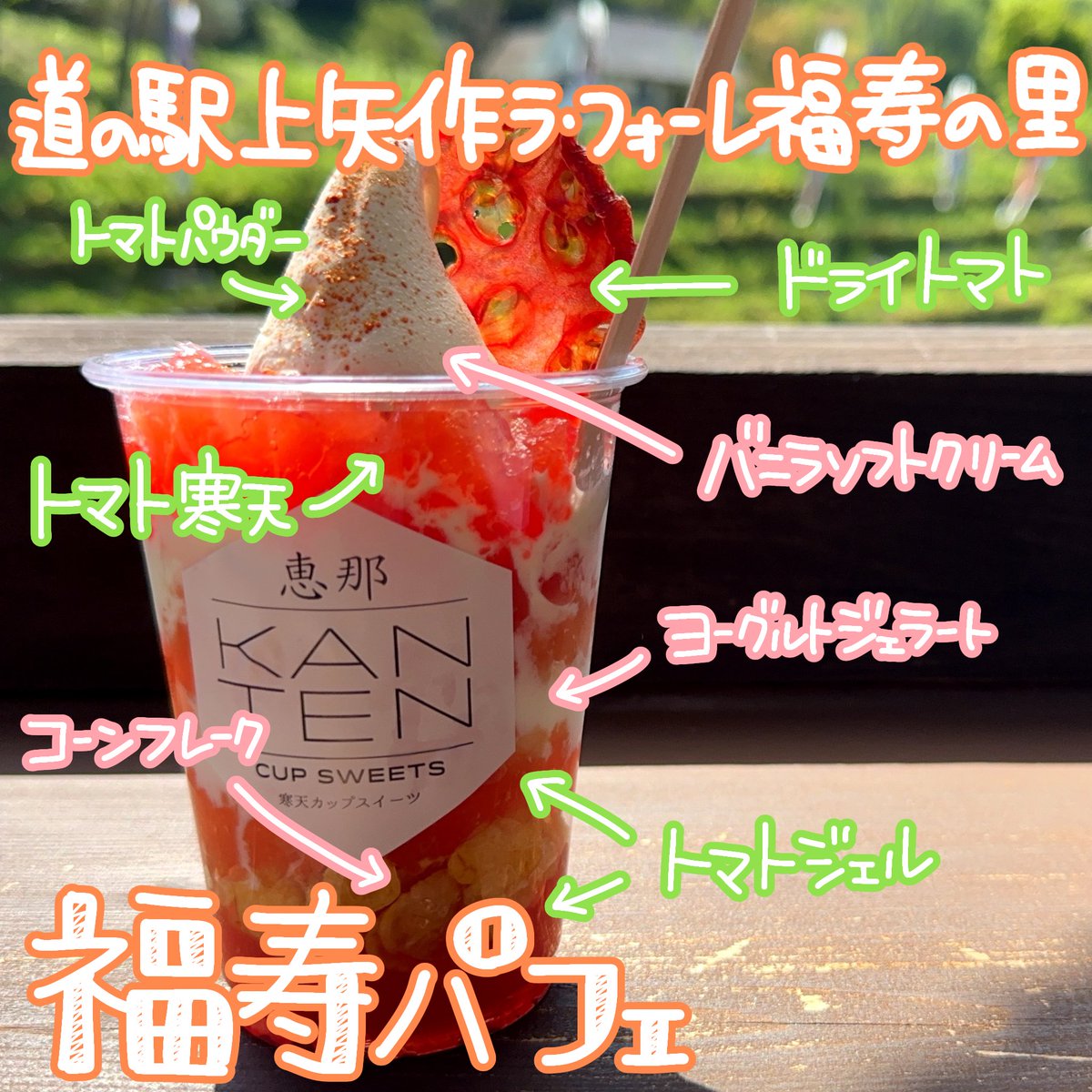 あっつぅ日におすすめ🍦☀️
恵那市の"寒天スイーツ"

『サラチェーノ』
📍道の駅そばの郷らっせぃみさと
とにかく蕎麦！なパフェ

『からふるジェル寒天ぱふぇ』
📍道の駅おばあちゃん市・山岡
色んな寒天が楽しめるパフェ！

『福寿パフェ』
📍道の駅上矢作ラ・フォーレ福寿の里