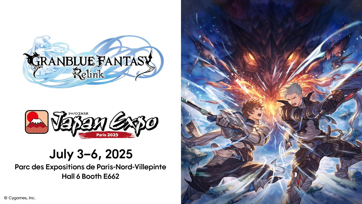 gbf_relink_jp's tweet image. Granblue Fantasy: Relink sera de retour à la Japan Expo cette année !
Retrouvez-nous au stand Cygames (E662) dans le Hall 6, on vous y attend !

#Relink #JE2025