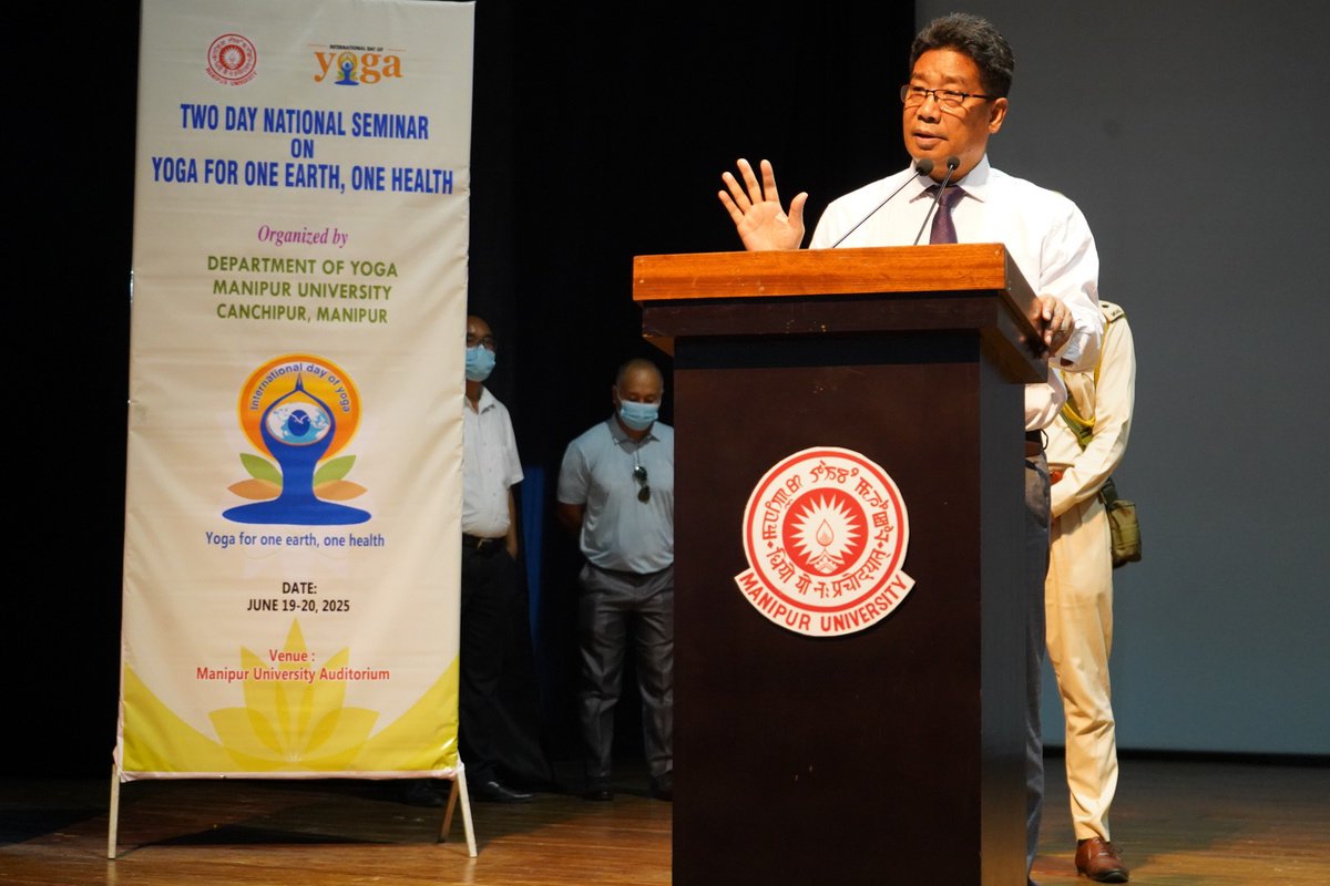 🧘‍♀️ Inauguration of Two-Day National Seminar 🧘‍♂️
 "Yoga for One Earth, One Health"
📅 Date: 19–20 June 2025
📍 Dept. of Yoga, #ManipurUniversity
Organised to promote global wellness through the ancient wisdom of Yoga. 🌍🕉️
#YogaDay #OneEarthOneHealth #NationalSeminar