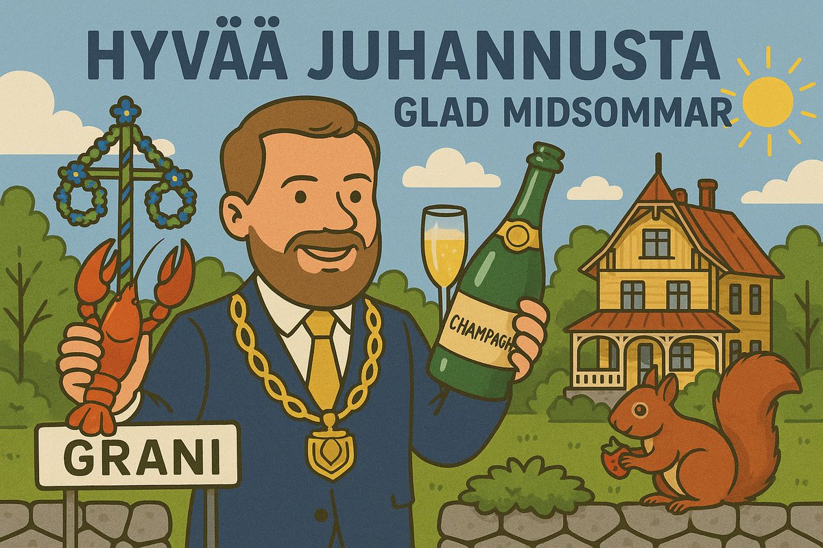 Pyysin tekoälyltä näkemystä Granin kaupunginjohtajan juhannustervehdyksestä, tässä lopputulos.

Hyvää juhannusta, glad midsommar 😄🥂