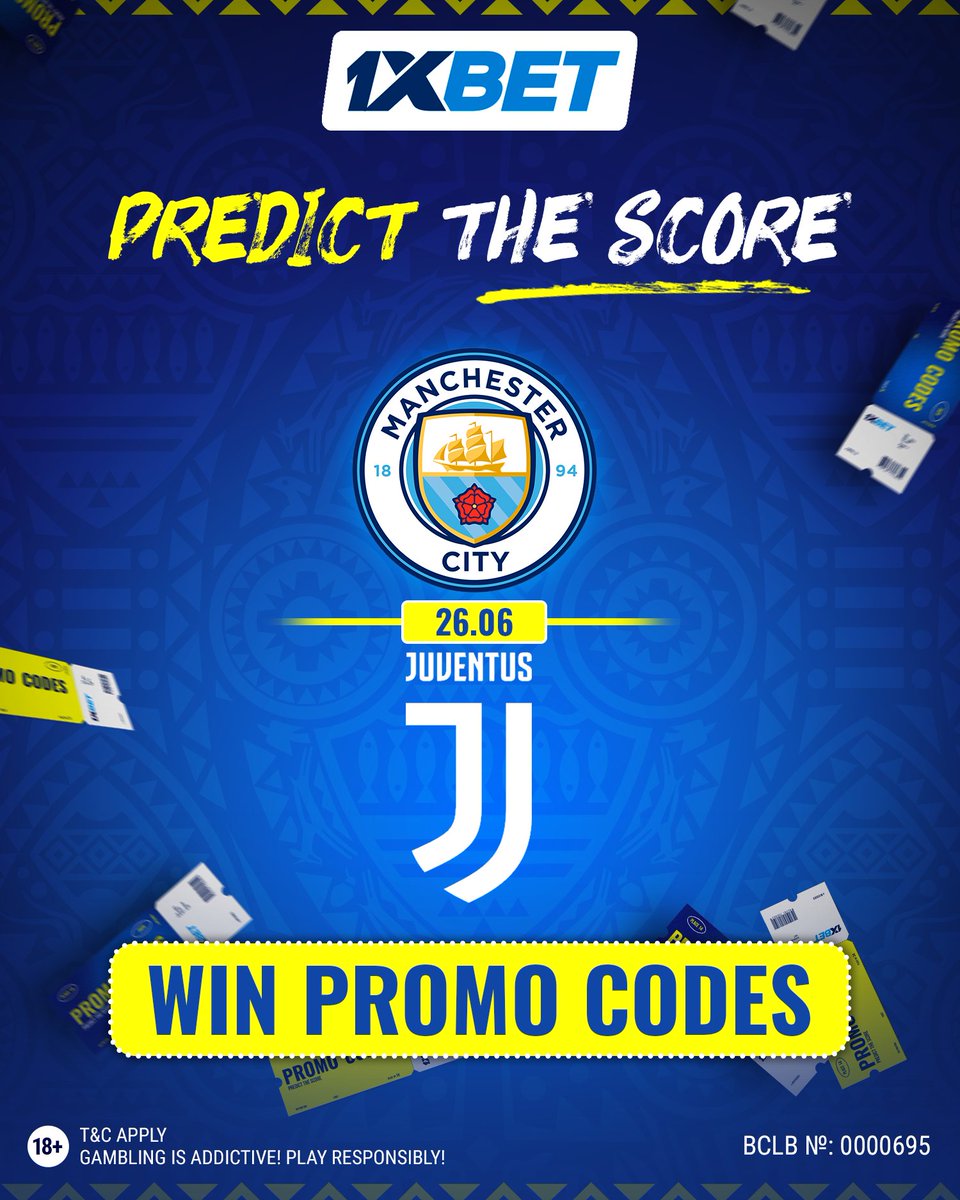⚽ PREDICT THE SCORE &amp; WIN! 🎁
Juventus vs Man City — June 26
🔹 Comment your prediction
🔹 Follow us
🔹 Do it before the match starts

🏆 Correct guesses win promo codes worth 1 900 KES!

#1xBet #PredictTheScore #Juventus #ManCity #FootballContest