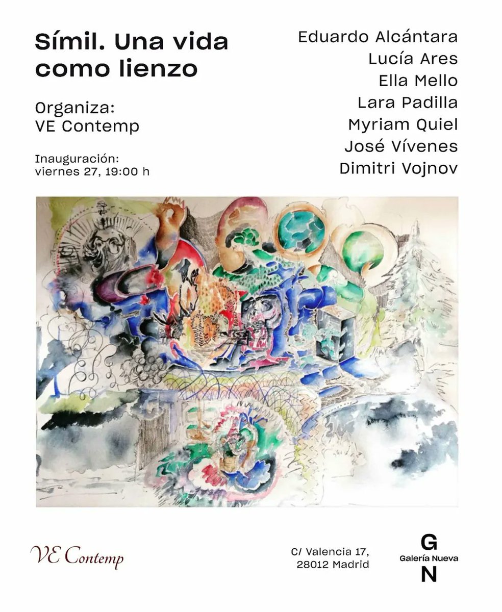 La galería VE Contemp inaugura Símil. Una vida como lienzo. El viernes 27/6 a las 19h en GN Atocha (Madrid). Siete artistas exploran la vida a través del símil en pintura y escultura. #ArteContemporáneo #Madrid