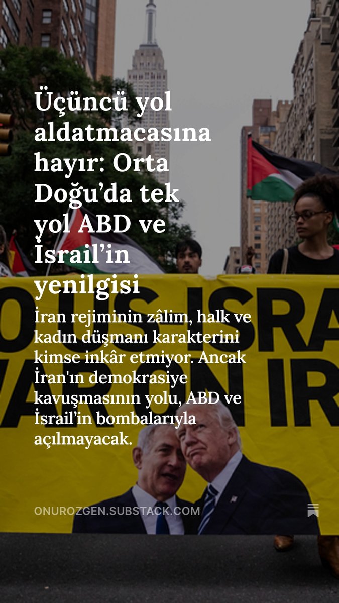 Bir tarafta emperyalist-Siyonist saldırganlık, diğer tarafta ise saldırıya uğrayan bir ülke var. İran rejimi ne kadar zâlim olursa olsun, bu saldırının doğrudan hedefinde İran halkının bağımsızlığı ve özgürlüğü bulunuyor.

Mecra'da günün yazısı: onurozgen.substack.com/p/ucuncu-yol-a…
