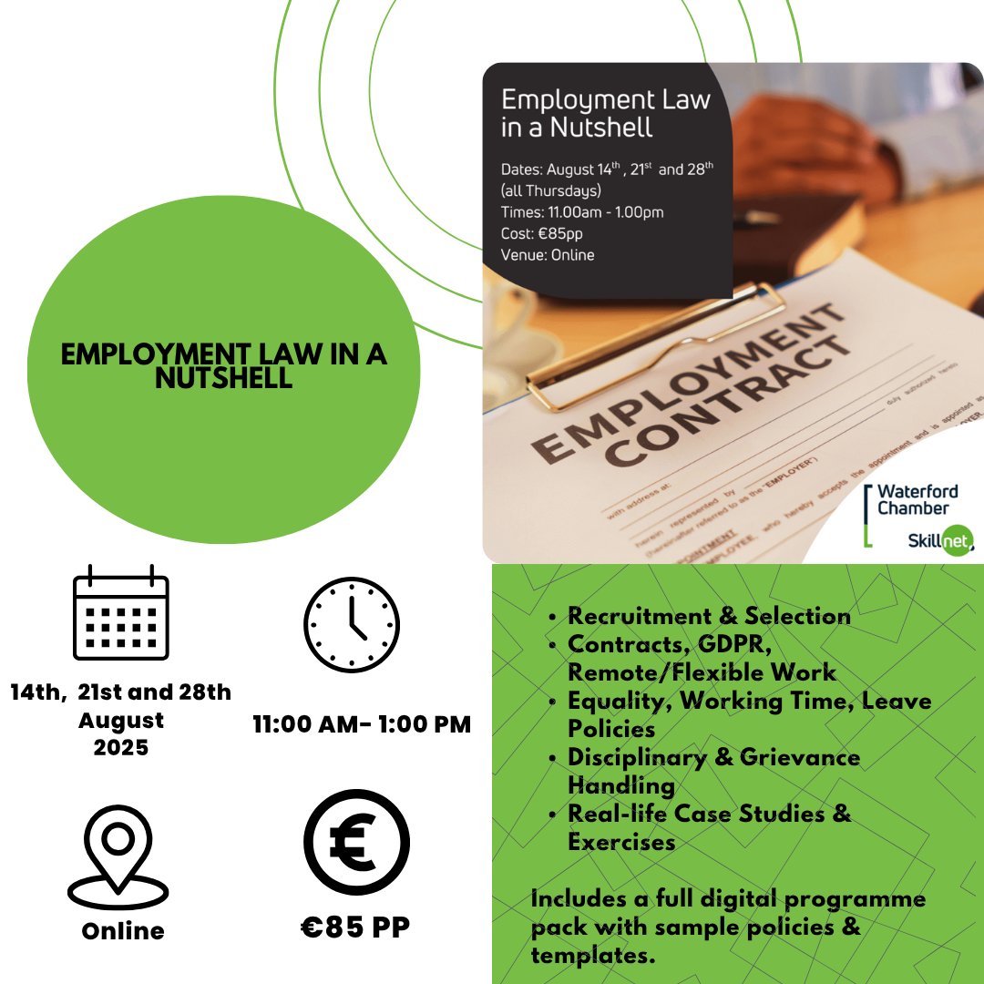 We are proud to offer a new series of training courses designed to elevate your personal and professional development.

🟢 Mindset Matters with Niall Breslin
🟢 The Art of Effective Management
🟢 Employment in a Nutshell

Full list of courses 🔗 waterfordskillnet.ie/training-cours…