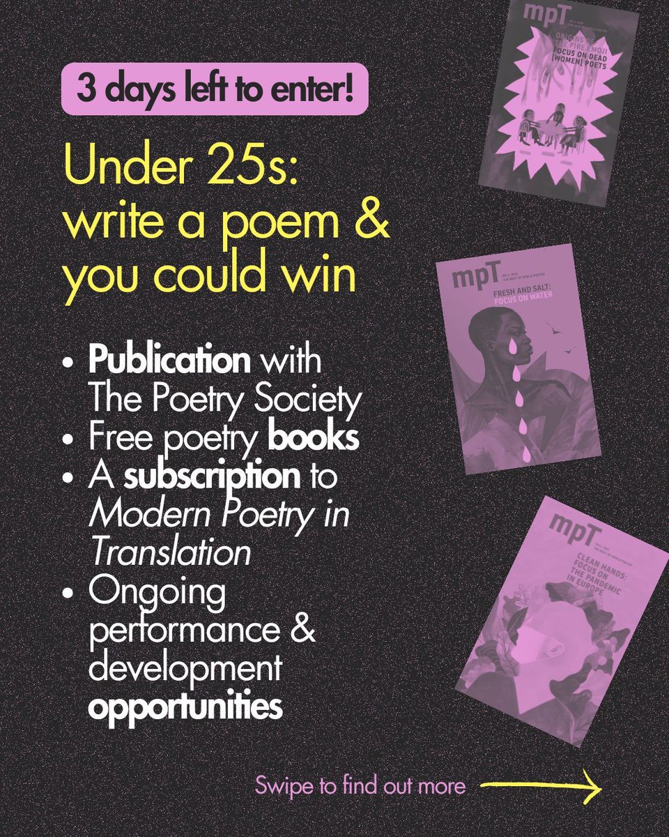 PoetrySociety's tweet image. Calling all poets under 25 - the current challenge on Young Poets Network closes in three days! The challenge: write a poem inspired by the @modernpoetryintranslation archive.
Find prompts and enter by 22 June: bit.ly/YPN-MPT