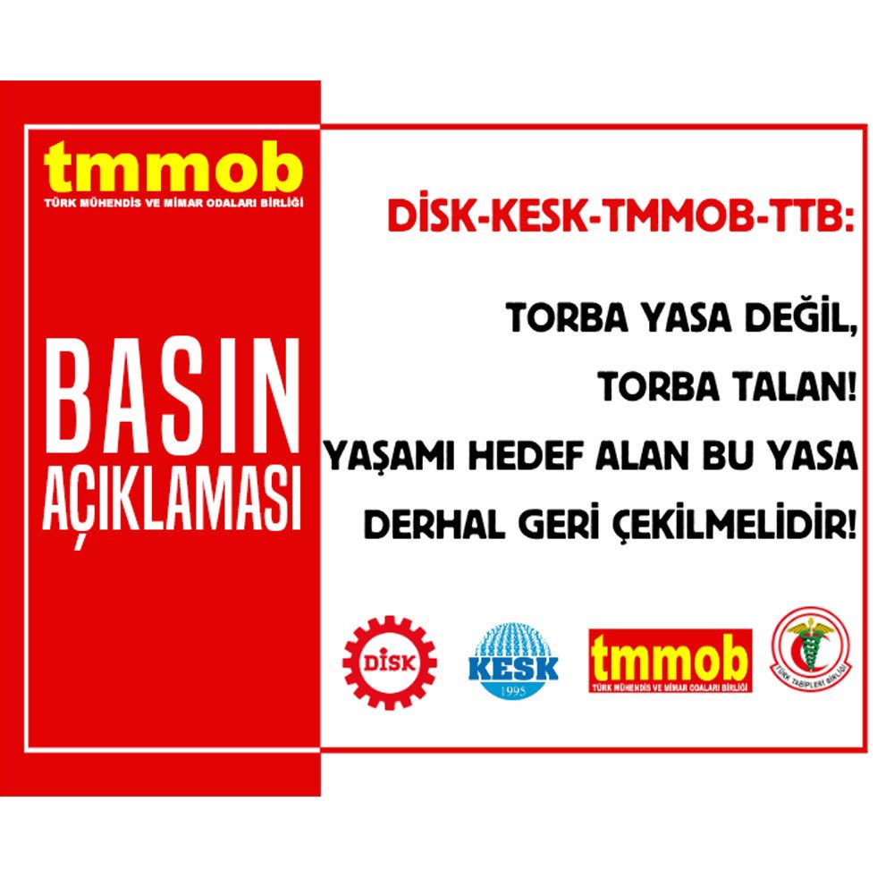 🔴 DİSK, KESK, TMMOB, TTB 19 Haziran 2025 tarihinde "Torba Yasa Değil, Torba Talan! Yaşamı Hedef Alan Bu Yasa Derhal Geri Çekilmelidir!" başlıklı bir basın açıklaması yaptı.👇

tmmob.org.tr/icerik/disk-ke…