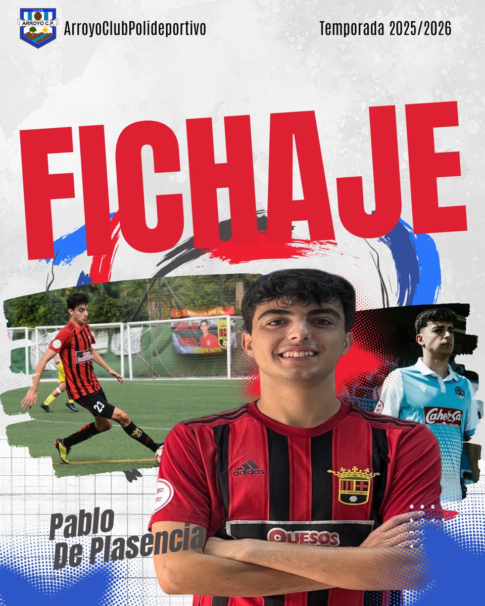 💢 𝗢𝗙𝗜𝗖𝗜𝗔𝗟 💢
📝  FICHAJE

Pablo De Plasencia se incorpora al  Arroyo CP.
⚙️ Centrocampista con calidad, visión y experiencia, llega procedente del CF Unión Viera. En la temporada 23/24 logró el ascenso a 2ª RFEF con el CD Coria. 
¡Bienvenido, Pablo!

#VamosArroyito